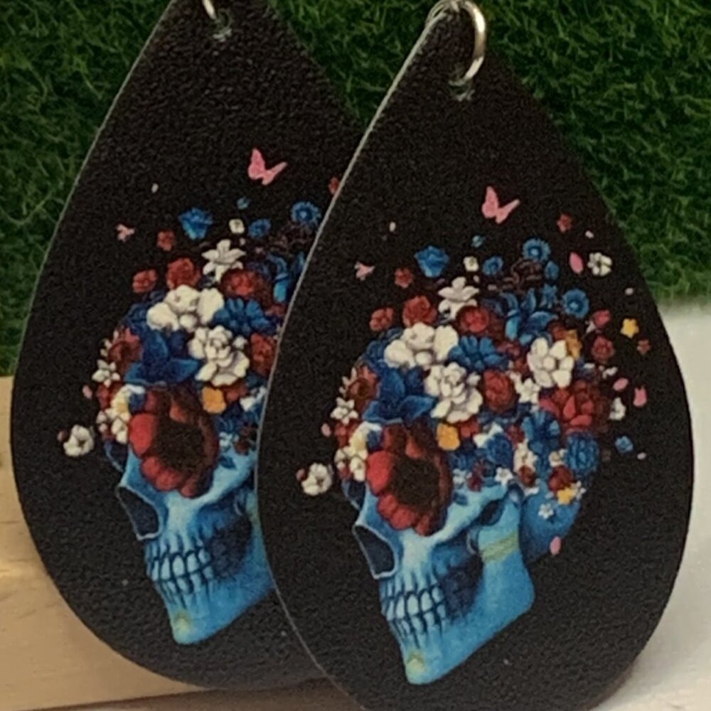 Skeleton Earrings, Flower Earrings, Boho Earring, Punk Goth Earring, Gift Idea